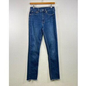 GAP Vintage Slim High Rise Jeans Blue Wash Frayed Hem Women's Size 27 Tall